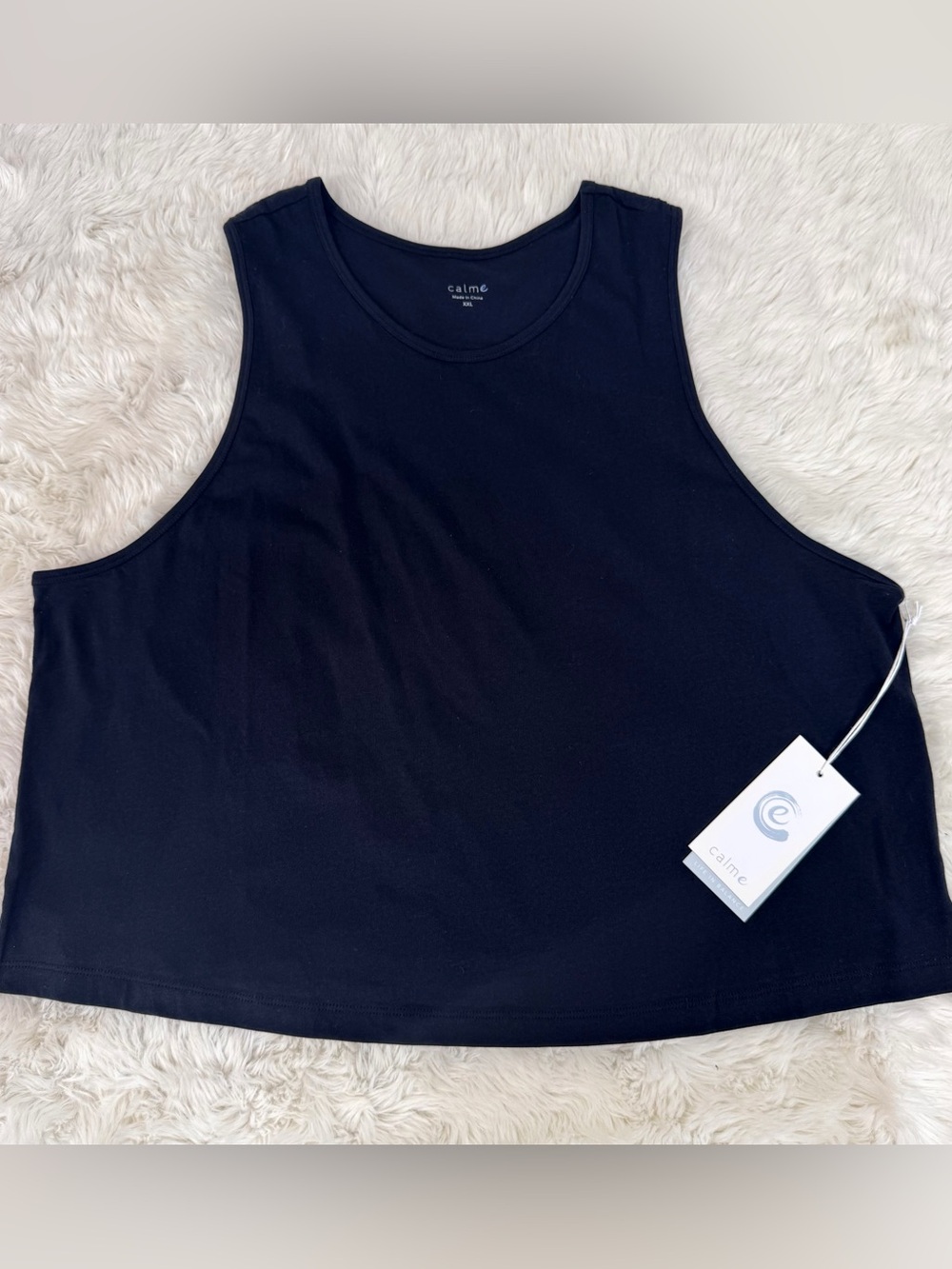 JOHNNY WAS Calme‎ Scoop Neck Muscle Tank Top XXL Black Crop Relaxed Yoga Workout